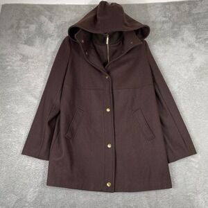 Nautica Wool Blend Coat Womens Large Brown Hooded Zip Front Jacket Classic